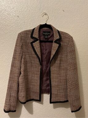 Russell Kemp Tweed Blazer Jacket in Brown with Black Trim